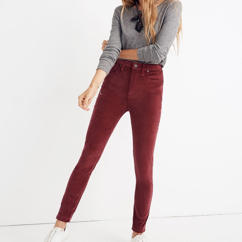 Madewell 10" High-Rise Skinny Jeans: Stretch Velvet / DUSTY BURGUNDY / Size 28
